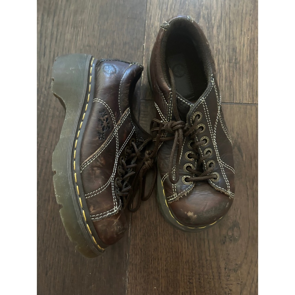 Dr. Martens Vintage Brown Leather Platform Shoes Chunky Lace Up Oxfords 6